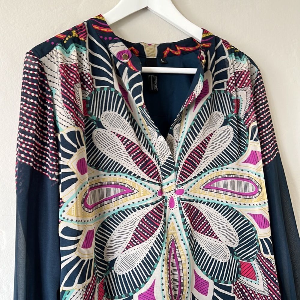TJ Collection Women Blue Long Sleeve Blouse - Picture 5 of 11